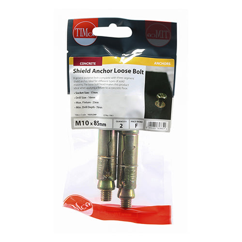 TIMCO Shield Anchors Loose Bolt Gold - M10:25L (M10 x 85) (2pcs)