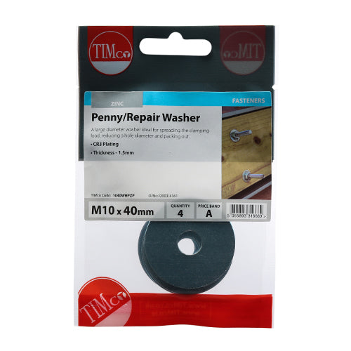 TIMCO Penny / Repair Washers DIN9054 Silver - M10 x 40 (4pcs)