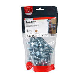 TIMCO Coach Screws Hex Head Silver  - 10.0 x 50 (45pcs)