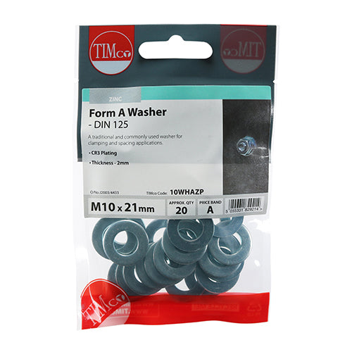 TIMCO Form A Washers DIN125-A Silver - M10 (20pcs)