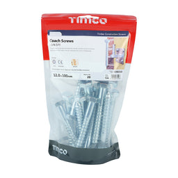 TIMCO Coach Screws Hex Head Silver  - 12.0 x 100 (20pcs)