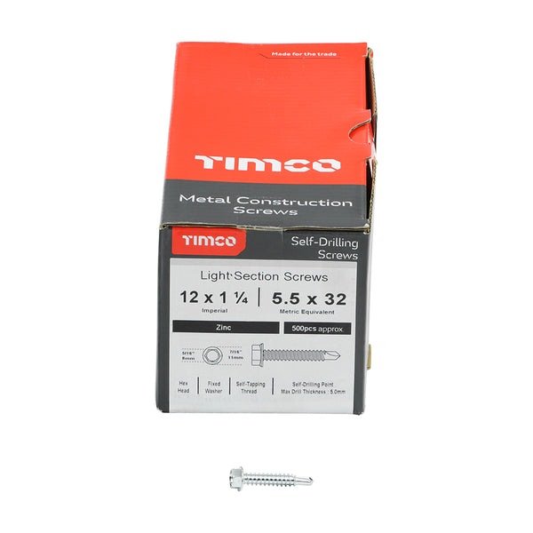 TIMCO Self-Drilling Light Section Silver Drill Screw - 12 x 1 1/4 (500pcs)