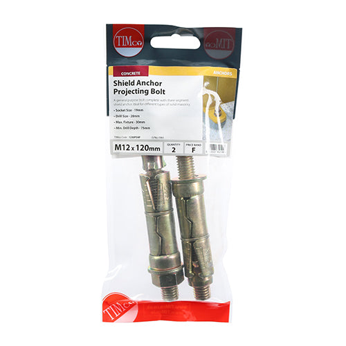 TIMCO Shield Anchors Projecting Bolt Gold - M12:30P (M12 x 120) (2pcs)