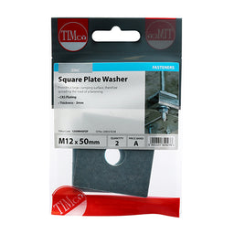 TIMCO Square Plate Washers Silver - M12 x 50 x 50 x 3 (2pcs)