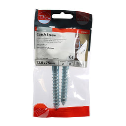 TIMCO Coach Screws Hex Head Silver  - 12.0 x 75 (2pcs)