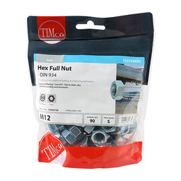 TIMCO Hex Full Nuts DIN934 Silver - M12 (90pcs)