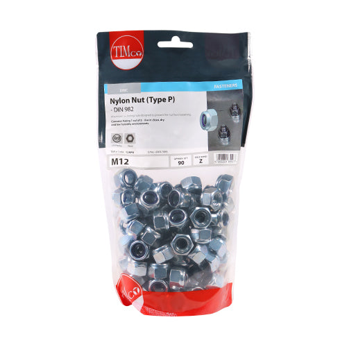 TIMCO Nylon Insert Nuts Type P DIN982 Silver - M12 (90pcs)