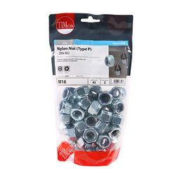 TIMCO Nylon Insert Nuts Type P DIN982 Silver - M16 (45pcs)