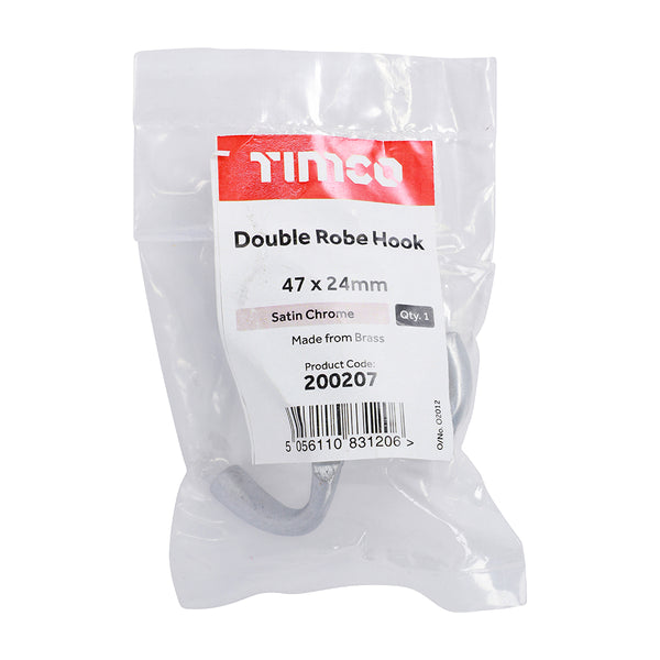 TIMCO Double Robe Hook Satin Chrome - 47 x 24mm