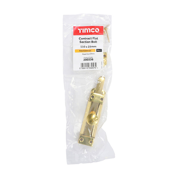 TIMCO Contract Flat Section Bolt Polished Brass - 110 x 25mm