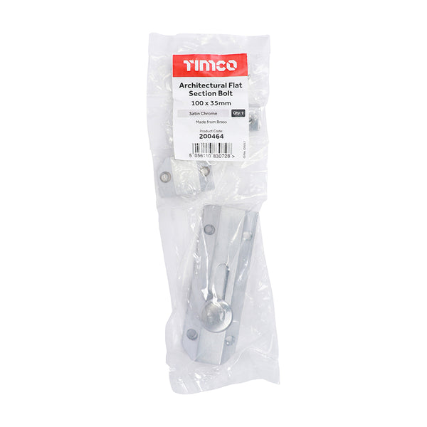 TIMCO Architectural Flat Section Bolt Satin Chrome - 100 x 35mm