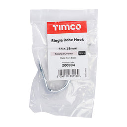 TIMCO Single Robe Hook Polished Chrome - 44 x 18mm