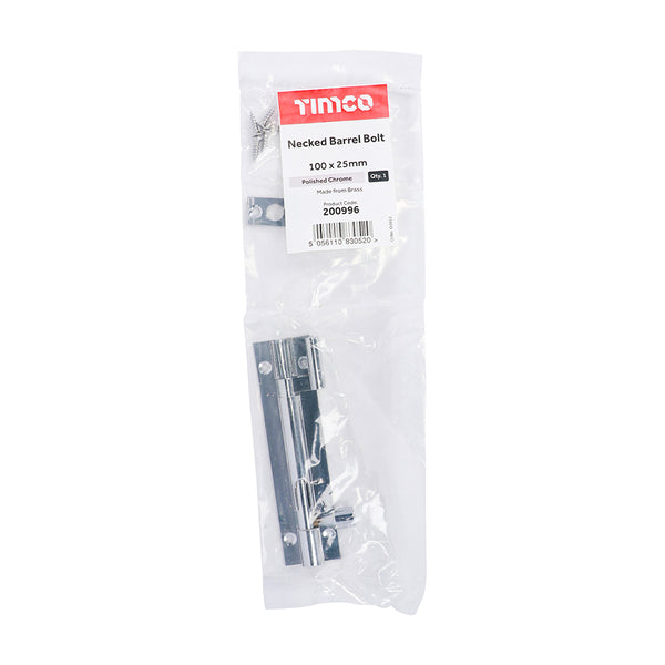 TIMCO Necked Barrel Bolt Polished Chrome - 100 x 25mm