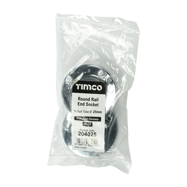 TIMCO End Socket For Round Tube Polished Chrome - 25mm (2pcs)