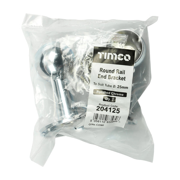 TIMCO End Bracket For Round Tube Polished Chrome - 25mm (2pcs)