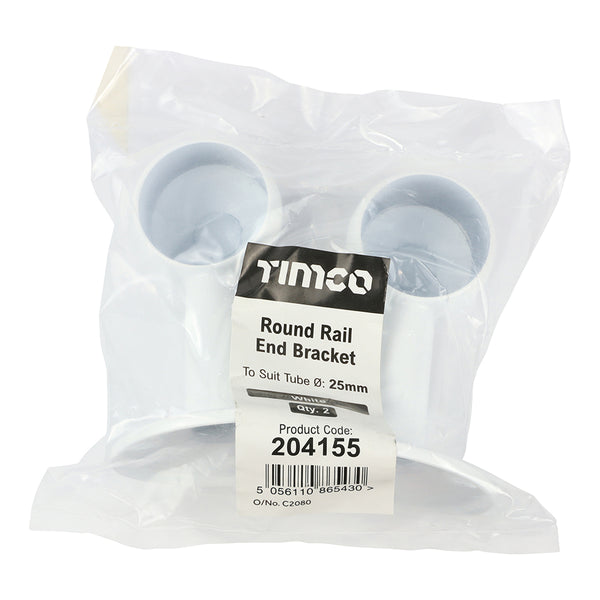 TIMCO End Bracket For Round Tube White - 25mm (2pcs)