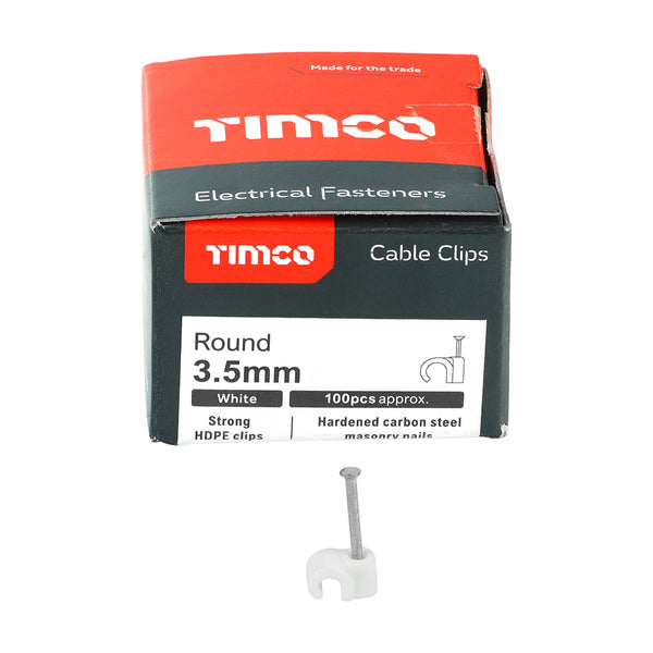 TIMCO Round Cable Clips White - To fit 3.5mm (100pcs)