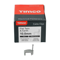 TIMCO Flat & Twin Cable Clips Grey - To fit 10.0mm (100pcs)