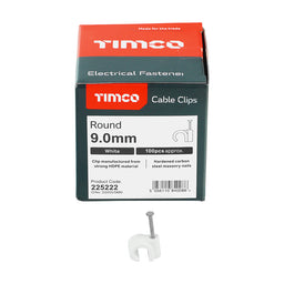 TIMCO Round Cable Clips White - To fit 9.0mm (100pcs)