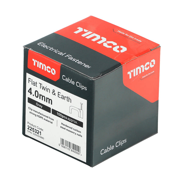 TIMCO Flat & Twin Cable Clips Grey - To fit 4.0mm (100pcs)