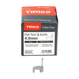 TIMCO Flat & Twin Cable Clips Grey - To fit 4.0mm (100pcs)