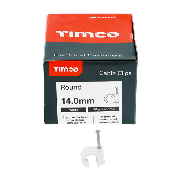 TIMCO Round Cable Clips White - To fit 14.0mm (100pcs)