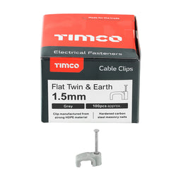 TIMCO Flat & Twin Cable Clips Grey - To fit 1.5mm (100pcs)