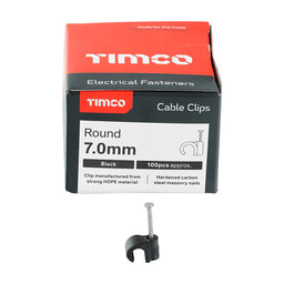 TIMCO Round Cable Clips Black - To fit 7.0mm (100pcs)