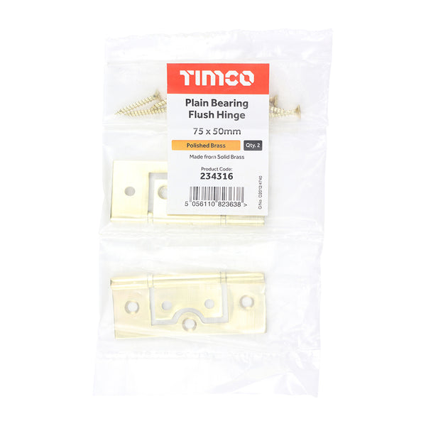 TIMCO Plain Bearing Flush Brass Hinges Polished Brass - 75 x 50 (2pcs)