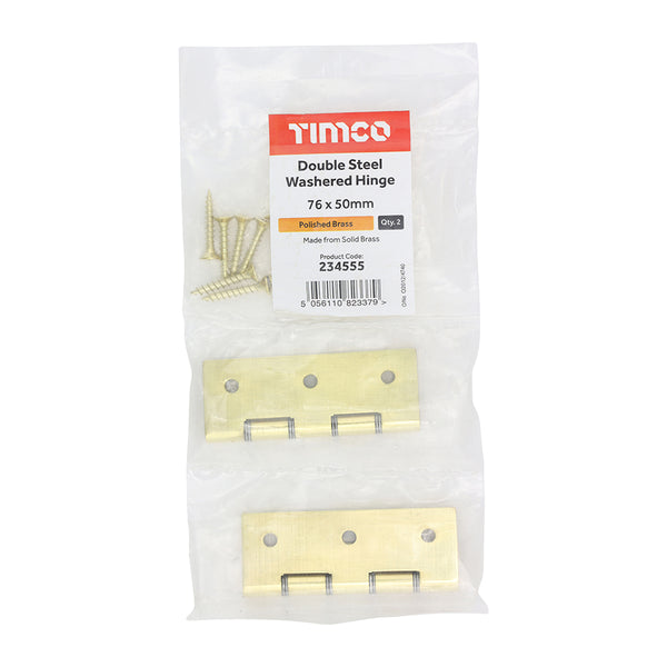 TIMCO Double Washered Brass Hinges Polished Brass - 76 x 50 (2pcs)