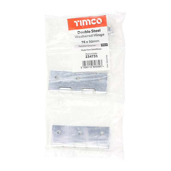 TIMCO Double Washered Brass Hinges Polished Chrome - 76 x 50 (2pcs)