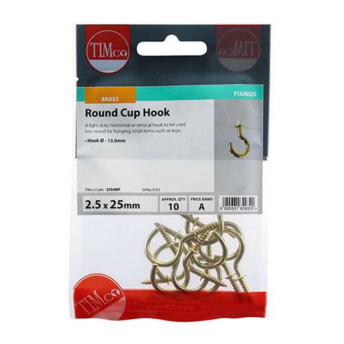 TIMCO Cup Hooks Round Electro Brass - 25mm (10pcs)