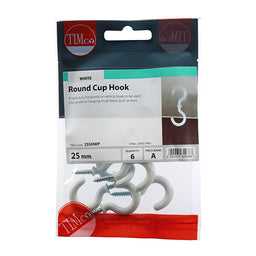 TIMCO Cup Hooks Round White - 25mm (6pcs)