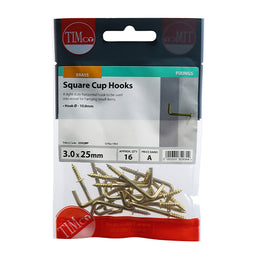 TIMCO Cup Hooks Square Electro Brass - 25mm (16pcs)