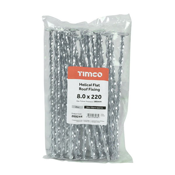 TIMCO Helical Flat Roof Fixing Silver - 8.0 x 220 (25pcs)