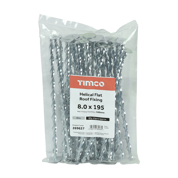 TIMCO Helical Flat Roof Fixing Silver - 8.0 x 195 (25pcs)