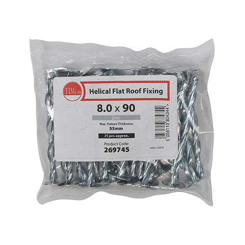 TIMCO Helical Flat Roof Fixing Silver - 8.0 x 90 (25pcs)