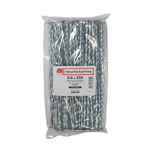 TIMCO Helical Flat Roof Fixing Silver - 8.0 x 250 (25pcs)