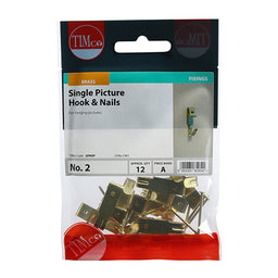 TIMCO Picture Hanging Hooks Single Electro Brass - No.2 Single (12pcs)