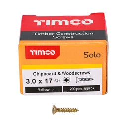 TIMCO Solo Countersunk Gold Woodscrews - 3.0 x 17 (200pcs)