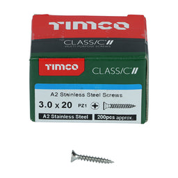 TIMCO Classic Multi-Purpose Countersunk A2 Stainless Steel Woodcrews - 3.0 x 20 (200pcs)