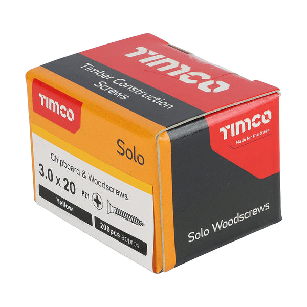 TIMCO Solo Countersunk Gold Woodscrews - 3.0 x 20 (200pcs)