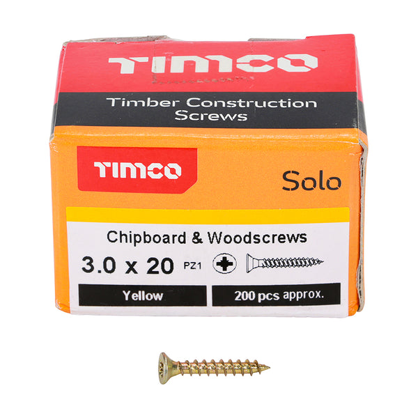 TIMCO Solo Countersunk Gold Woodscrews - 3.0 x 20 (200pcs)