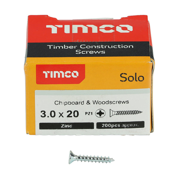 TIMCO Solo Countersunk Silver Woodscrews - 3.0 x 20 (200pcs)