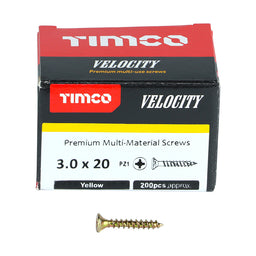 TIMCO Velocity Premium Multi-Use Countersunk Gold Woodscrews - 3.0 x 20 (200pcs)