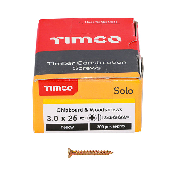 TIMCO Solo Countersunk Gold Woodscrews - 3.0 x 25 (200pcs)