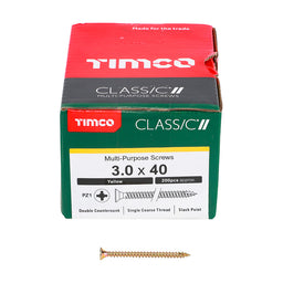 TIMCO Classic Multi-Purpose Countersunk Gold Woodscrews - 3.0 x 40 (200pcs)