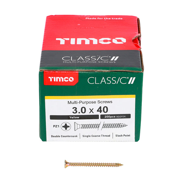 TIMCO Classic Multi-Purpose Countersunk Gold Woodscrews - 3.0 x 40 (200pcs)