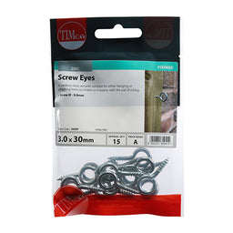 TIMCO Screw Eyes Silver - 30mm (15pcs)