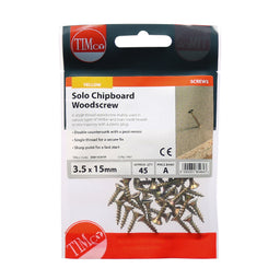 TIMCO Solo Countersunk Gold Woodscrews - 3.5 x 15 (45pcs)